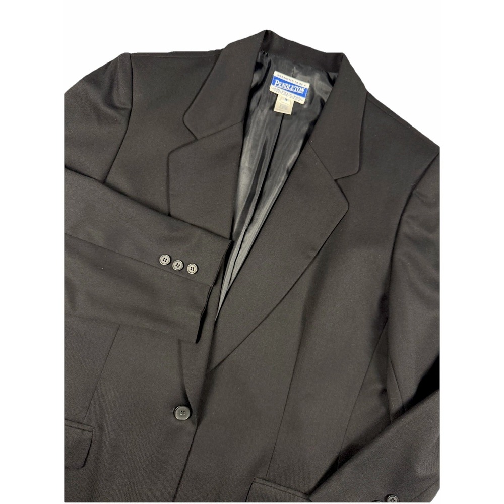 Vtg Pendleton Women XL 18 Black 100% Wool Single Button Blazer Jacket Career